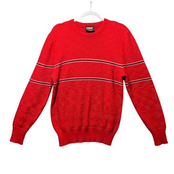 Vintage Ossi Skiwear Red Wool Blend Sweater Mens S Retro 80s Knit Crewneck - Picture 1 of 8